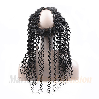 16 inches 360 Natural Black Curly Full lace Human closure wig