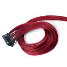 24 inches #Wine Red 50S 6D Human Hair Extensions Straight