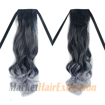 Bundled Fluffy Long Wavy Ponytail Omber Black Grey 1 Piece Hair Pieces ...