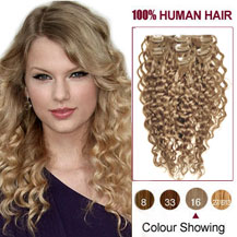 18 inches Golden Blonde (#16) 7pcs Curly Clip In Indian Remy Hair Extensions