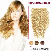 16 inches Ash Blonde (#24) 7pcs Curly Clip In Brazilian Remy Hair Extensions