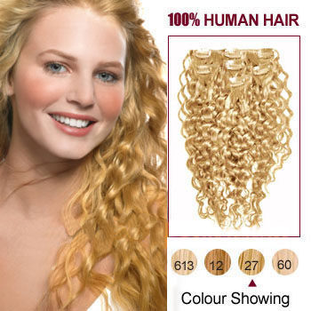 28 inches Strawberry Blonde (#27) 10PCS Curly Clip In Indian Remy Hair Extensions