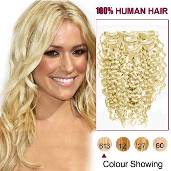 16 inches Bleach Blonde (#613) 9PCS Curly Clip In Indian Remy Hair Extensions
