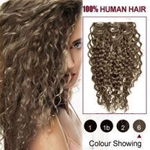 32 inches Light Brown (#6) 7pcs Curly Clip In Indian Remy Hair Extensions