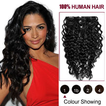 22" Jet Black (#1) 7pcs Curly Clip In Indian Remy Hair Extensions