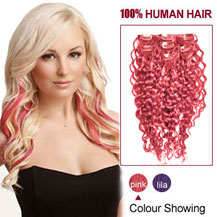 22 inches Pink 9PCS Curly Clip In Indian Remy Hair Extensions