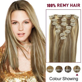 18 inches #12/613 7pcs Clip In Indian Remy Hair Extensions