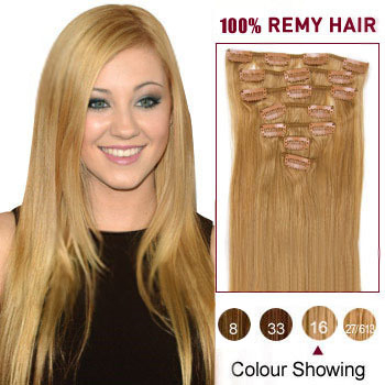 28 inches Golden Blonde (#16) 7pcs Clip In Indian Remy Hair Extensions