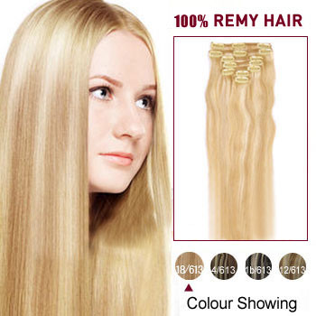 16 inches Blonde Highlight (#18/613) 10PCS Straight Clip In Indian Remy Hair Extensions
