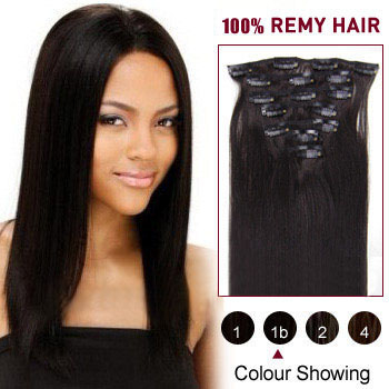 16 inches Natural Black (#1b) 7pcs Clip In Indian Remy Hair Extensions