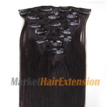28 inches Natural Black (#1b) 7pcs Clip In Indian Remy Hair Extensions