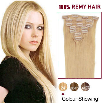 20 inches Ash Blonde (#24) 7pcs Clip In Indian Remy Hair Extensions
