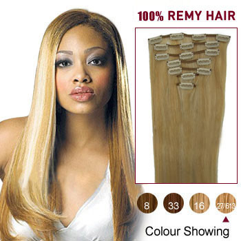 32 inches Blonde Highlight (#27/613) 7pcs Clip In Indian Remy Hair Extensions