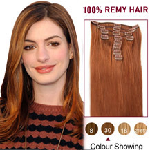 16" Light Auburn (#30) 7pcs Clip In Brazilian Remy Hair Extensions
