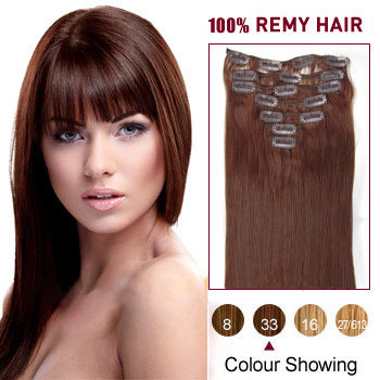 16 inches Dark Auburn (#33) 7pcs Clip In Indian Remy Hair Extensions