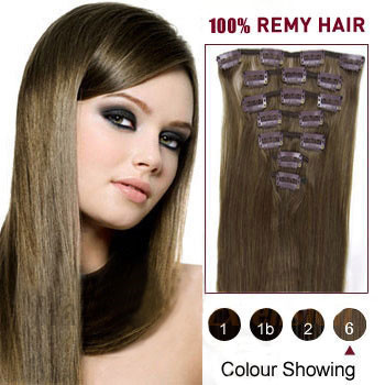 18 inches Light Brown (#6) 7pcs Clip In Indian Remy Hair Extensions