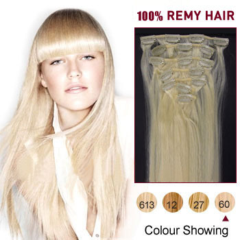 28 inches White Blonde (#60) 7pcs Clip In Indian Remy Hair Extensions