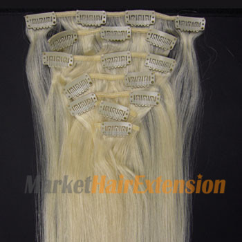 28 inches White Blonde (#60) 7pcs Clip In Indian Remy Hair Extensions