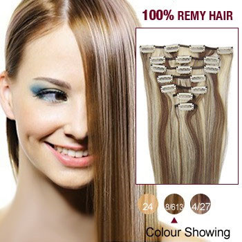 32 inches Brown/Blonde (#8/613) 7pcs Clip In Indian Remy Hair Extensions