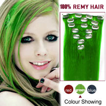 24 inches Green 10PCS Straight Clip In Brazilian Remy Hair Extensions
