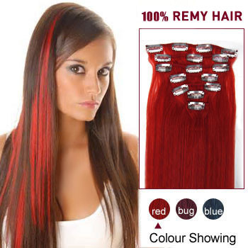 30 inches Red 7pcs Clip In Indian Remy Hair Extensions
