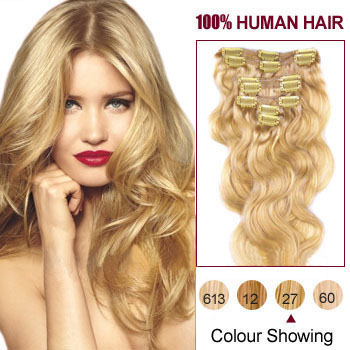 24 inches Strawberry Blonde (#27) 9PCS Wavy Clip In Indian Remy Hair Extensions