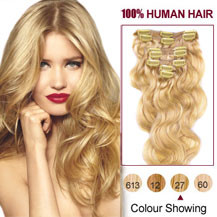 20 inches Strawberry Blonde (#27) 7pcs Wavy Clip In Indian Remy Hair Extensions