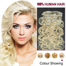 32 inches White Blonde (#60) 7pcs Wavy Clip In Indian Remy Hair Extensions