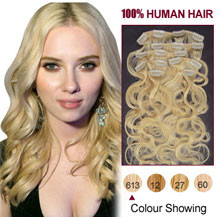 16" Bleach Blonde (#613) 7pcs Wavy Clip In Indian Remy Hair Extensions