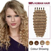 20 inches Golden Blonde (#16) 50S Curly Stick Tip Human Hair Extensions