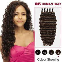 20 inches Medium Brown (#4) 50S Curly Stick Tip Human Hair Extensions