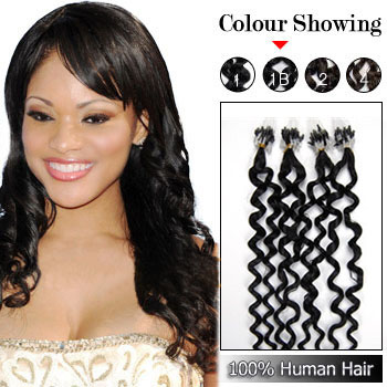 26 inches Natural Black (#1b) 100S Curly Micro Loop Human Hair Extensions