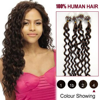 20 inches Medium Brown (#4) 100S Curly Micro Loop Human Hair Extensions