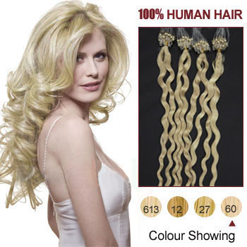 20 inches White Blonde (#60) 100S Curly Micro Loop Human Hair Extensions