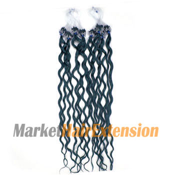 26 inches Blue 50S Curly Micro Loop Human Hair Extensions