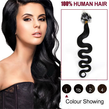 22 inches Jet Black (#1) 100S Wavy Micro Loop Human Hair Extensions