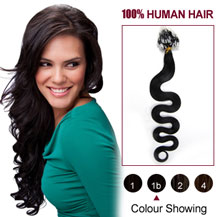 24" Natural Black (#1b) 100S Wavy Micro Loop Human Hair Extensions