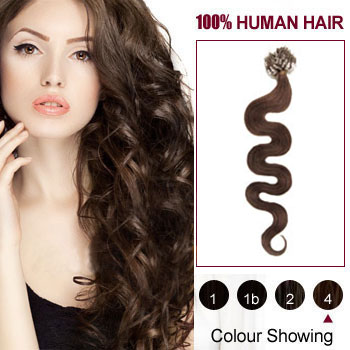 22 inches Medium Brown (#4) 100S Wavy Micro Loop Human Hair Extensions