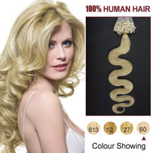 26 inches White Blonde (#60) 100S Wavy Micro Loop Human Hair Extensions