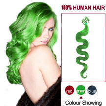 20 inches Green 100S Wavy Micro Loop Human Hair Extensions