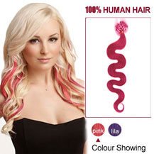 22 inches Pink 100S Wavy Micro Loop Human Hair Extensions