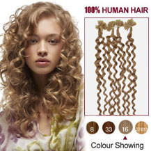 24 inches Golden Blonde (#16) 50S Curly Nail Tip Human Hair Extensions