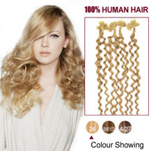 16 inches Ash Blonde (#24) 100S Curly Nail Tip Human Hair Extensions