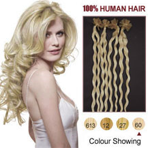 18 inches White Blonde (#60) 100S Curly Nail Tip Human Hair Extensions