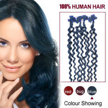 22 inches Blue 100S Curly Nail Tip Human Hair Extensions
