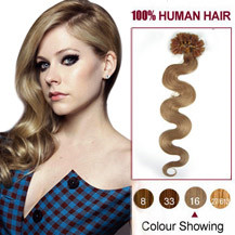 26 inches Golden Blonde (#16) 100S Wavy Nail Tip Human Hair Extensions