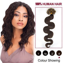 16" Medium Brown (#4) 100S Wavy Nail Tip Human Hair Extensions
