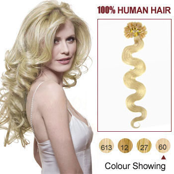 18 inches White Blonde (#60) 100S Wavy Nail Tip Human Hair Extensions