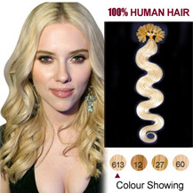 16 inches Bleach Blonde (#613) 100S Wavy Nail Tip Human Hair Extensions