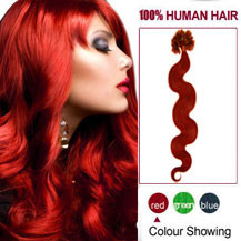 16 inches Red 100S Wavy Nail Tip Human Hair Extensions